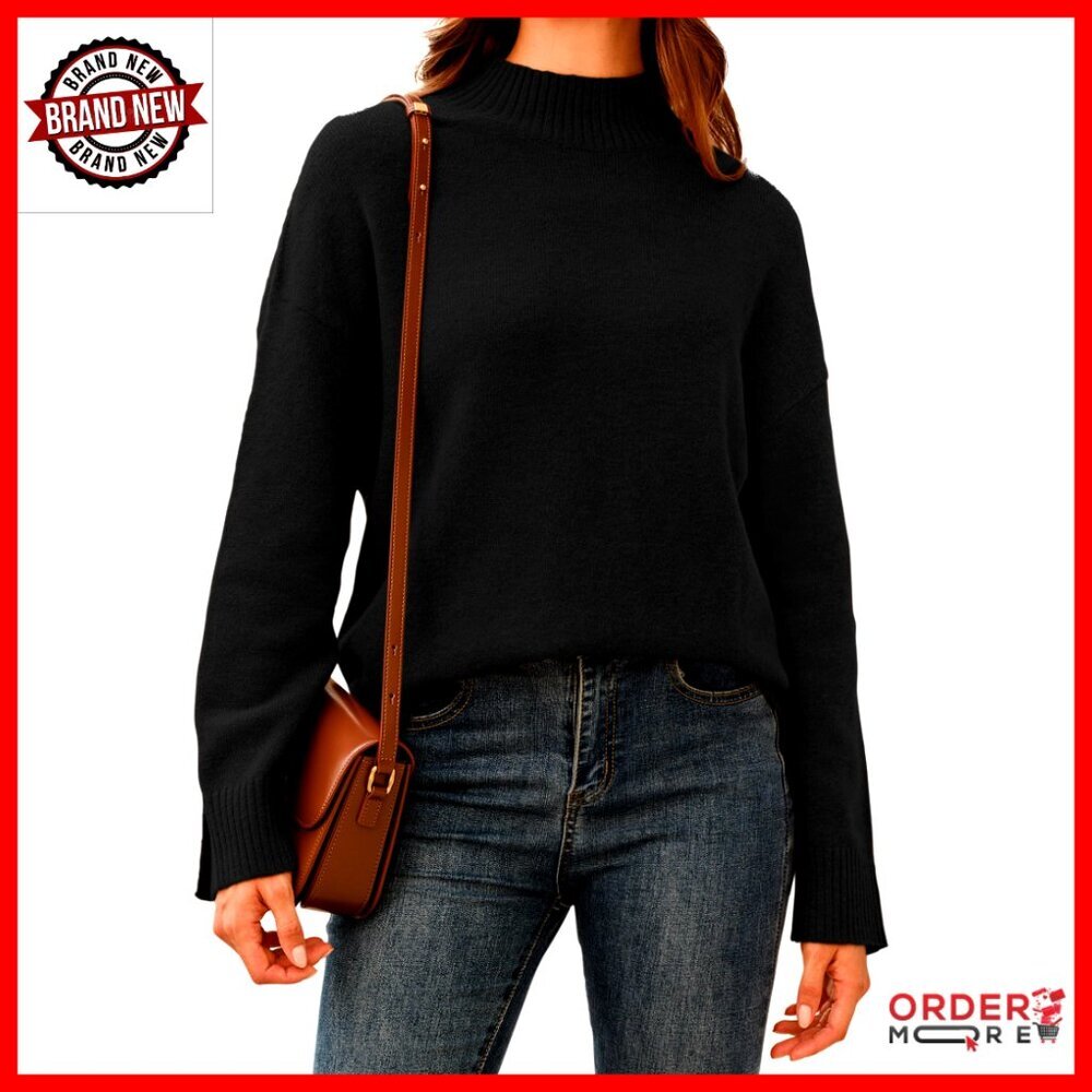 Wool Blend Mock Neck Oversized Sweater, Soft Casual Fall Wear